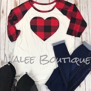 Plaid heart raglan